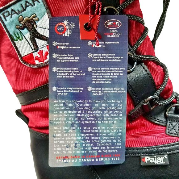 Pajar Canada Grip Red Black Waterproof Low Winter Boots Size 10 New In Box - Picture 8 of 12